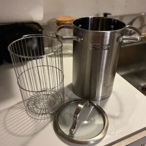Denmark Tools of Cooks 3 Qt Pot Stainless Basket Pasta Steamer Insert & Lid 3pcs